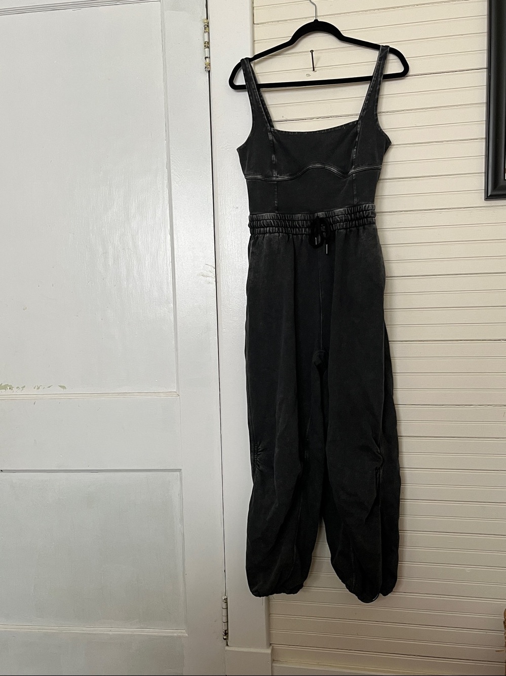 FP Movement by Free People Washed Black Tank Jumpsuit with Drawstring Waist